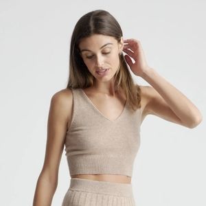 Quince Mongolian Cashmere Cropped Tank in Oatmeal